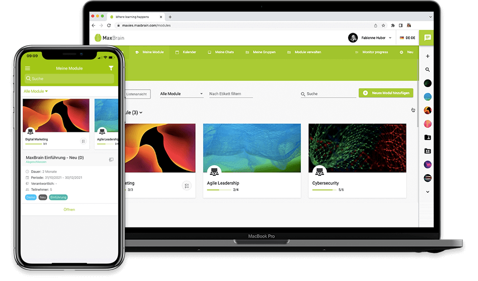 MaxBrain Lernplattform – Desktop und Mobile