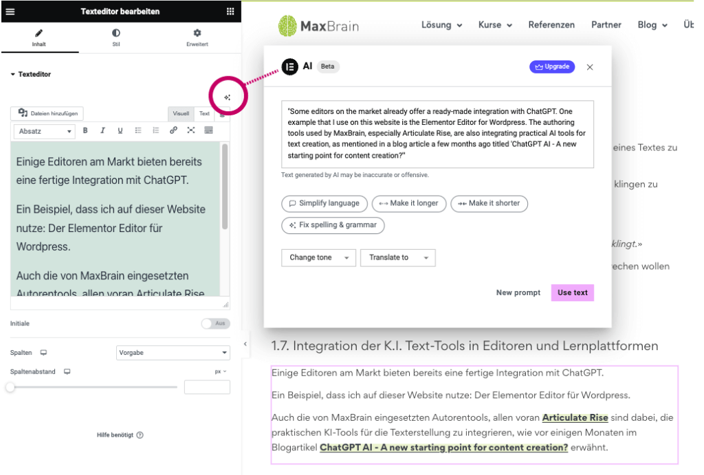 Künstliche Intelligenz: ChatGPT im Elementor Editor