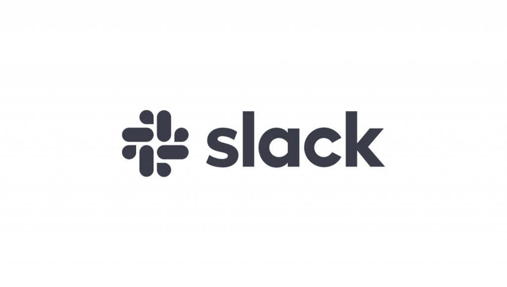 The Slack logo features a geometric symbol consisting of four curved lines that form a grid, positioned to the left of the word "Slack" in bold, black lowercase letters on a light gray MaxBrain background.