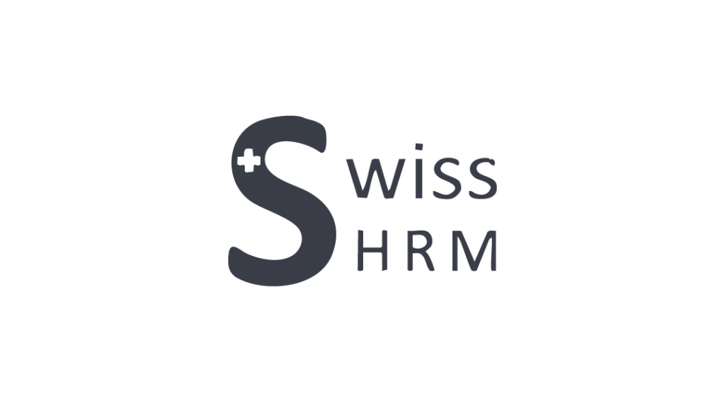 Logo featuring a large "S" with a small white Swiss cross in the upper left corner, followed by "wiss HRM" to "Swiss HRM," with "MaxBrain" highlighted on a light gray background.