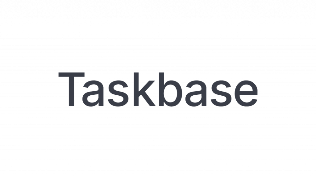 The word "Taskbase" is centered on a plain light gray background, written in a bold, dark gray sans-serif font, accompanied by the MaxBrain logo to create a modern, consistent look.